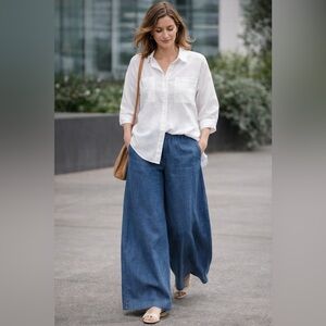 Eileen Fisher White Linen Lyocell Oversized Button Down Shirt L